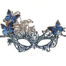 QY- Halloween Lace Masquerade Masks - 1920s Vintage Antique Mask For Men Women Carnival Party Mardi Gras Evening Prom -3788 - 黑與藍 - 查看 1