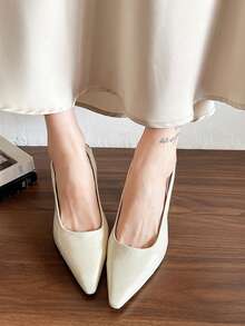 女士高跟鞋，时尚增高鞋，优雅欧式风格，拉长腿部线条，日常穿着的优雅粗跟凉鞋 - 米色 - 查看 3