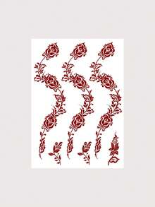 1张棕色防水花朵海娜纹身贴纸，女士专用，手部假纹身，婚礼派对节日临时纹身 - 酒紅色 - 查看 8