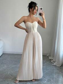 1 pieza Mono de tela de punto con pliegues, adecuado para vacaciones, uso diario y citas, primavera/verano - Albaricoque - Ver 5