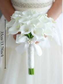 新娘婚礼伴娘捧花 白色人造马蹄莲手捧花束 婚礼摄影道具 派对仪式 周年纪念 家居装饰