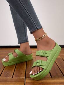 Nuevas sandalias con suela gruesa y elevada para mujeres, versátiles, de EVA, ligeras, cómodas, suaves, duraderas, con doble correa ajustable, ideales para el hogar, fiestas, playa y trabajo, con amortiguación de impactos - Verde - Ver 7