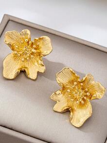 1 Coppia di orecchini a bottone vintage dorati con fiori smaltati colorati in stile europeo e americano - Oro giallo - Visualizzare 2