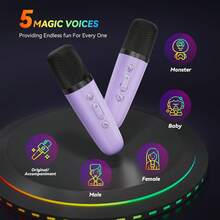 3-In-1 Portable Mini Speaker Set With 2 Wireless Microphones - USB Rechargeable, Wireless Speaker For Birthday Parties And Family Entertainment, Colorful LED Light, Suitable For Birthday Parties, Family Gatherings, Christmas Gifts, New Year'S Gifts, Lilac - Lilac Purple - View 7