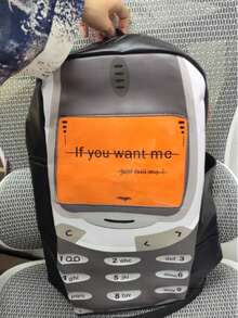 Y2K Retro Flip Phone Graphic Backpack | Oversized Streetwear Statement Print Laptop Bag - 黑色 - 查看 4