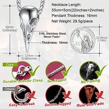 Collar cuervo vikingo hombre mitología nórdica colgante cruz cuervo acero inoxidable resistente regalo hombres - plateado+Crow Skull - Ver 1