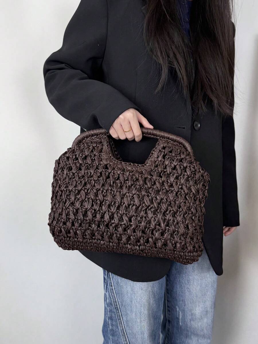 时尚手工编织草编手提包，简约百搭，通勤必备 - 彩色 - 查看 1