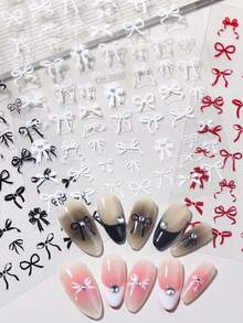 3片蝴蝶结美甲贴纸，红色、黑色、白色蝴蝶结美甲贴花，情人节DIY日式婚礼美甲饰品装饰，适合家庭/美甲沙龙使用，美甲用品 - 彩色 - 查看 7