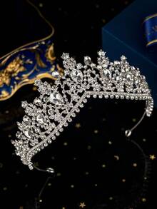 1件套女王皇冠头饰公主皇冠，水晶发箍，女士适用，新娘婚礼派对，情人节礼物 - 銀色 - 查看 11