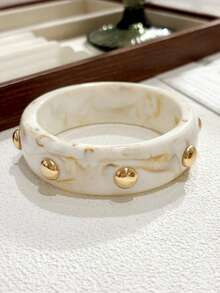 1pc Women's Fashion Bracelet, Handmade Gold Bead & Resin Bracelet, Suitable For Daily Wear - Wide Resin Bangle With Gold Beads - View 14