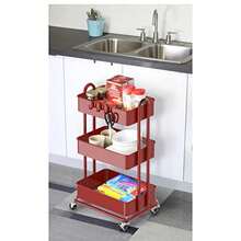 Simple Houseware - Carrito de Metal Resistente de 3 Niveles Color Rojo - Rojo - Ver 6