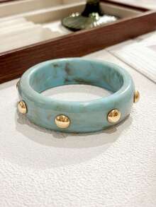 1pc Women's Fashion Bracelet, Handmade Gold Bead & Resin Bracelet, Suitable For Daily Wear - Wide Resin Bangle With Gold Beads - View 20