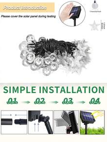 Solar Outdoor Garden Decoration Crystal Ball And Star String Lights -20/50/100leds Lights, 5m/7m/12m Solar Powered Lights,Suitable For Garden, Courtyard ,Wedding,Lawn, Branches ,Balcony,Camping And Fence Decorations. Ideal For Wedding And Party Christmas, Halloween, New Year And Eid Al Fitr, Islamic Holiday Decorations - Black - View 7