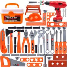 儿童建筑工具箱玩具套装，包含玩具钻头、拆卸工具和螺丝刀，培养儿童动手能力，模拟维修工具，可用于修理家用玩具，拼装玩具，男孩女孩皆宜的礼物，圣诞礼物 - 橘色 - 查看 1