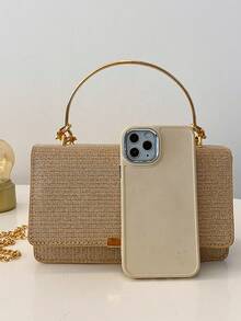 Bolso de mano de metal para mujer, bolso cuadrado pequeño de cadena cruzada brillante y de moda para fiestas y reuniones - Dorado - Ver 6