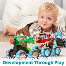 3-Pack Monster Truck Toys, Educational Toys For Kids | Toddler Dynamic Light-Up Cars - Monster Lightning Off-Road Vehicles With LED Lightning Wheels, Press-To-Start Dinosaur Trucks, Baby Toy Gifts, Perfect Christmas And Birthday Gifts, Battery Powered - Three Packs: Red, Green, and Blue. - View 8