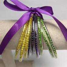 Carnival Festival Party Jewelry Gold-Purple-Green Rhinestone Chain Jelly Bangle Purple Ribbon Stackable Bracelets For Women - Gold Purple Green - View 1