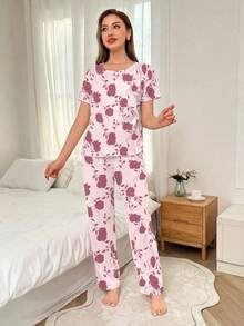 Women's Casual Floral Print Pajama Set - Multicolor - View 5