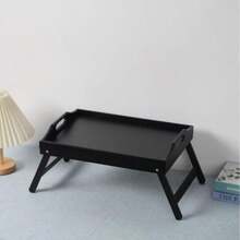 1pc Bamboo Bed Tray Table With Foldable Legs, Suitable For Laptop, Breakfast Tray, Sofa, Bed, Dining Table (Black), Christmas Gift - Black - View 6