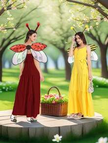 仙女翅膀万圣节仙女服装，女士配饰，蝴蝶瓢虫，蜜蜂角色扮演仙女服装，天使翅膀 - 彩色 - 查看 1