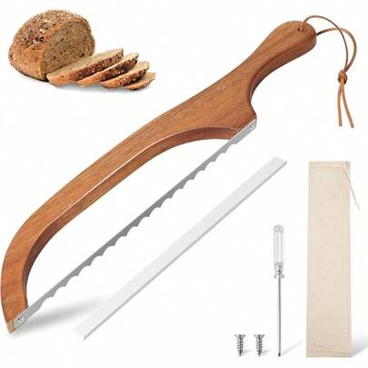 Bread Slicer Homemade Bread, 15. Design, Premium Stainless Steel Serrated Bread Bow Knife Precise Cutting