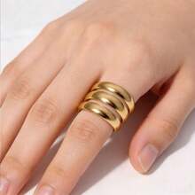 1pc Minimalist Triple Circle Line Stainless Steel Gold Plated Adjustable Ring, Everyday Wear, Valentine's Day Gift - As Shown - View 2