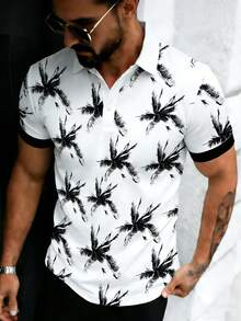 Men's Coconut Tree Print Casual Short Sleeve Polo Shirt - Multicolor - View 1