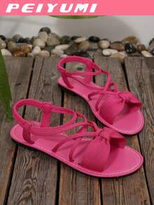 PEIYUMI Giày sandal thời trang nữ, thiết kế nơ và quai chéo thanh lịch, thoải mái và đa năng, phù hợp cho nhiều dịp, nhiều lựa chọn màu sắc. - Màu Hồng Tươi - Xem 7