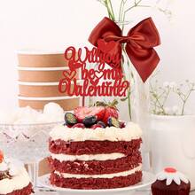 1pc Red & Pink "Will You Be My Valentine?" Cake Topper, Decoration For Valentine's Day Proposal Party - Red - View 5