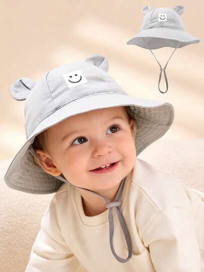 1 st babyhatt, lämplig för 3-12 månader, unisex, söt örondesign, justerbar hakrem, solskyddshatt med bred brätte, sommarkeps för stranden och utomhusbruk (flera färger tillgängliga)