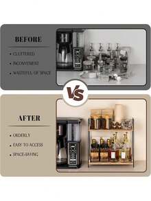 2-Tier Wooden Desktop Coffee Table Storage Rack, Suitable For Coffee Bar Accessories, Spice Storage, Kitchen, Home, Office - Brown, Kitchen Storage, Room Decor, Suitable For Kitchen, Dining Room, Party, Camping, Gathering, Gift For Friends And Family