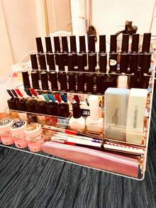 1pc Transparent Acrylic Multi-Layer Trapezoidal Display Desktop Display Shelf, Which Can Display Nail Polish, Cosmetics, Lipstick, Perfume, Jewelry, Used In Nail Salons - White - View 7