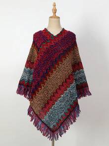 1件人字纹流苏披肩，斗篷披肩，时尚百搭旅行披风，保暖围巾外套 - 人字紋流蘇披肩 - 查看 4