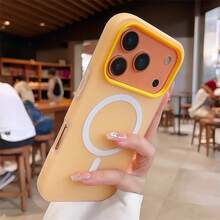 Adecuado para Phone17 serie gelatina magnética succión teléfono  de color sólido scrub 2 en 1, sistema de color de dopamina caja de gelatina translúcida  del teléfono - Amarillo - Ver 4