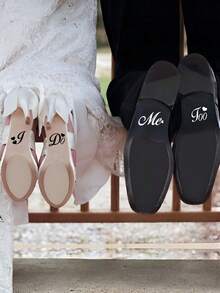 2pcs "I Do" / "Me Too" Black & White Wedding Shoe Stickers, Wedding Decoration Stickers, Waterproof Removable Stickers For Bride & Groom, Unique Wedding Memorabilia & Photo Props - Multicolor - View 4
