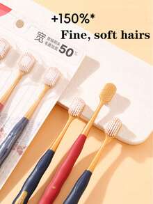 5支装宽双刷毛防滑硅胶手柄牙刷套装，高性价比家用装，与大型超市同款 - 彩色 - 查看 2