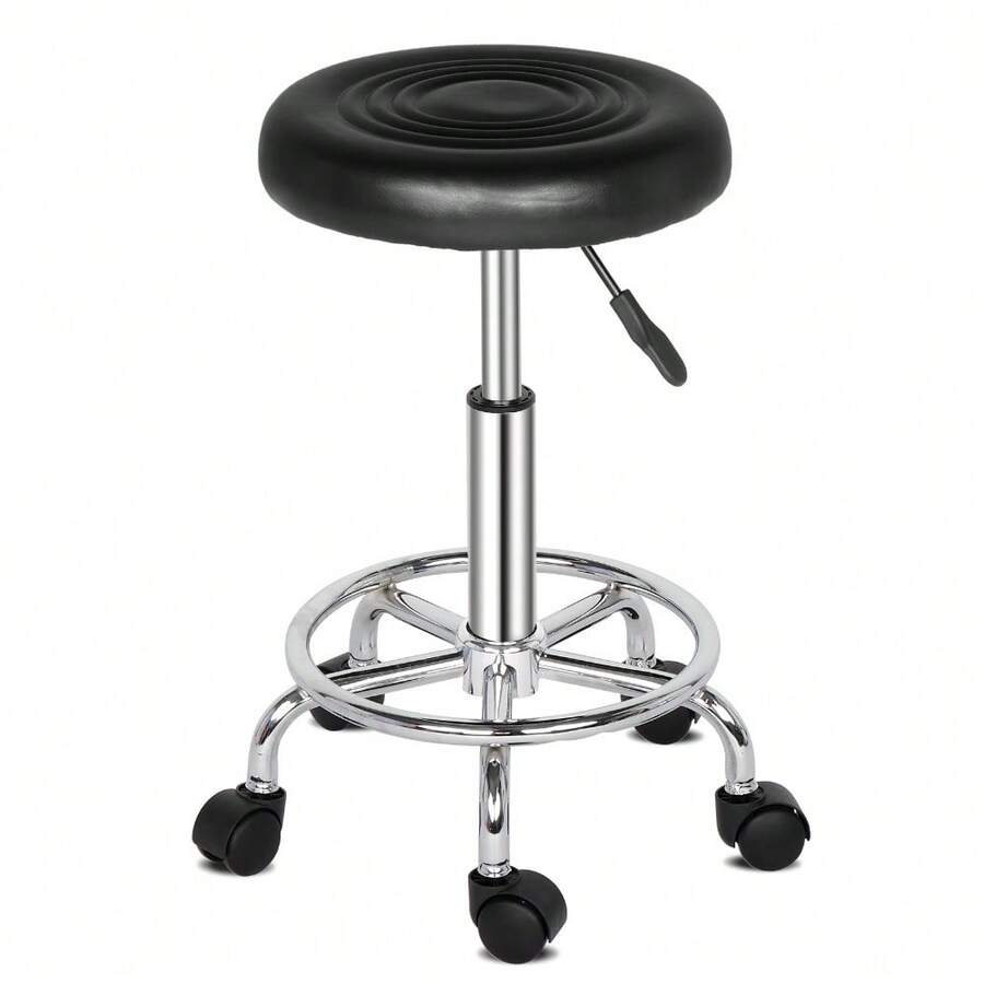 Black Round Rotating Bar Stool With Textured Lines Sturdy Height-Adjustable Seat For Kitchen Island Bar Counter Use - 預設 - 查看 1