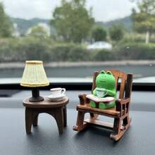 4pcs Cute Cartoon Frog Car Decor, Frog Sitting In Rocking Chair Reading Book, Suitable For Car Dashboard, Office Desk Decoration, Home And Auto Interior Decor - Frog Car Ornament - View 3