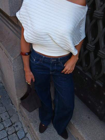 MORI 2026 Spring/Summer New Arrival Women's White Off-Shoulder Knit Top Knit Fabric, Batwing Sleeves Women's Elegant Top, Summer Top Retro American Style, Minimalist Luxury Casual Fashion, Coffee Date Outfit Party Top, Holiday Attire Shop Exploration