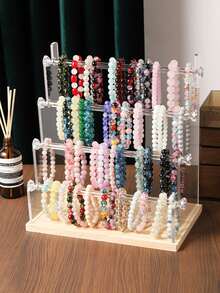 1pc Acrylic & Wooden Bracelet Display Stand, Jewelry Display Rack, Tabletop Bracelet, Watch, Earring & Ring Organizer - Multicolor - View 5