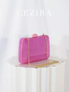 Women's Evening Bag Fashionable Elegant Straw Woven Clutch Top-Handle Case Purse Luxury Metal Chain Shoulder Cross Body Handbag Perfect For Dinner Party Dating Travel Holiday Vacation - Multicolor - View 1