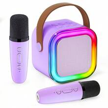 3-In-1 Portable Mini Speaker Set With 2 Wireless Microphones - USB Rechargeable, Wireless Speaker For Birthday Parties And Family Entertainment, Colorful LED Light, Suitable For Birthday Parties, Family Gatherings, Christmas Gifts, New Year'S Gifts, Lilac - Lilac Purple - View 10