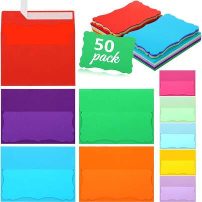 10/20/50pcs Envelopes + 10/20/50pcs Cards, Includes Blank Colored Greeting Cards, Small Self-Adhesive Envelopes, Suitable For Graduation Ceremony, Invitations, Baby Shower, Wedding And RSVP Cards.