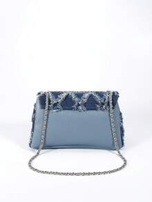 Borsa di jeans vintage consumata da donna, modello 2026, nuova collezione, con design intrecciato a diamante, catena borsa a tracolla e a tracolla, elegante e casual, adatta per uso quotidiano e appuntamenti - Blu - Visualizzare 6