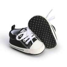 1双婴儿帆布鞋，幼儿学步鞋，系带设计，简约百搭，适合所有季节 - 黑色 - 查看 12