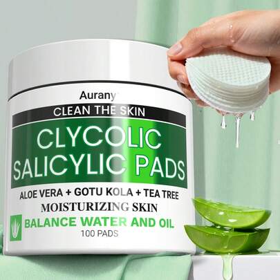 AURANY 100pcs/Box Aloe Vera Salicylic Acid Makeup Remover Pads, Aloe Vera & Salicylic Acid Face Mask, Cleansing Sheets, Cleanse Pores, Moisturize, Suitable For Light Beige Skin
