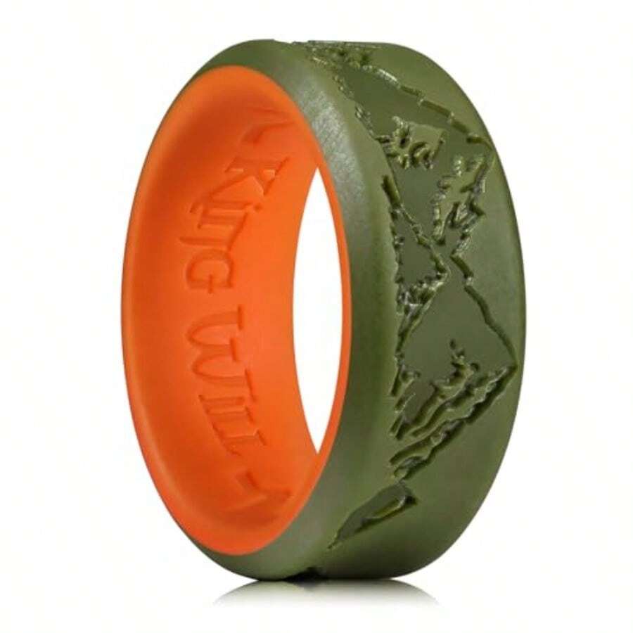 Anillos de silicona King Will para hombres alianzas de boda de goma verde oliva y naranja con diseño único de pico de montaña 8 mm de ancho 2 2 mm de grosor ajuste cómodo tamaño 7-13 - 13 - Ver 1