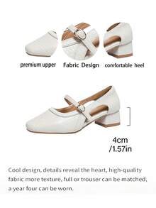 百搭厚底凉鞋，复古编织镂空绑带方头玛丽珍鞋，时尚办公服饰 - 米色 - 查看 6