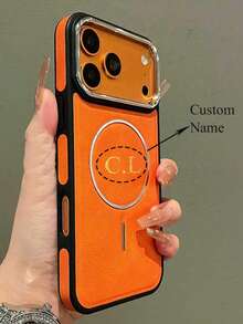 Personalized Customizable Large Letter Made Of Faux Leather Phone Case Compatible With IPhone 17 Pro Max 17 Pro 17 16 15 14 13 12 11 Pro Max 16 15 Plus Featuring Luxurious And Personalized Laser Engraving Protective Cover - Orange - View 2
