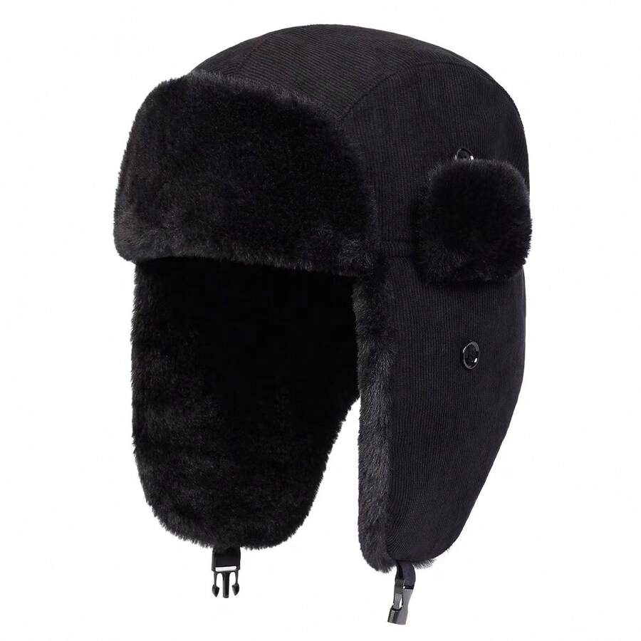 Adults Winter Cozy Plush Ushanka Russian Hat Windproof Full Hood Earflap Hat Warm Cold Proof Ski Hunting Cycling Trapper Hats - Black - View 1